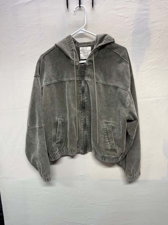 Stoosh Tops - Stoosh Olive Green Corduroy Zip-Up Cropped Hoodie